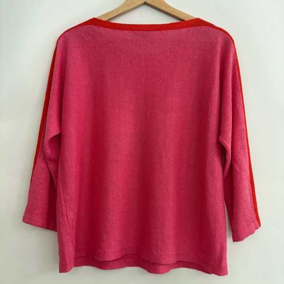 Eileen Fisher Organic Linen Pink and Red Sweater 3/4 Sleeves - Picture 4 of 6
